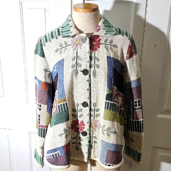 Colorful Patchwork Tapestry Button-Up Jacket By Claire Murray SILVERADO USA. - Picture 1 of 10
